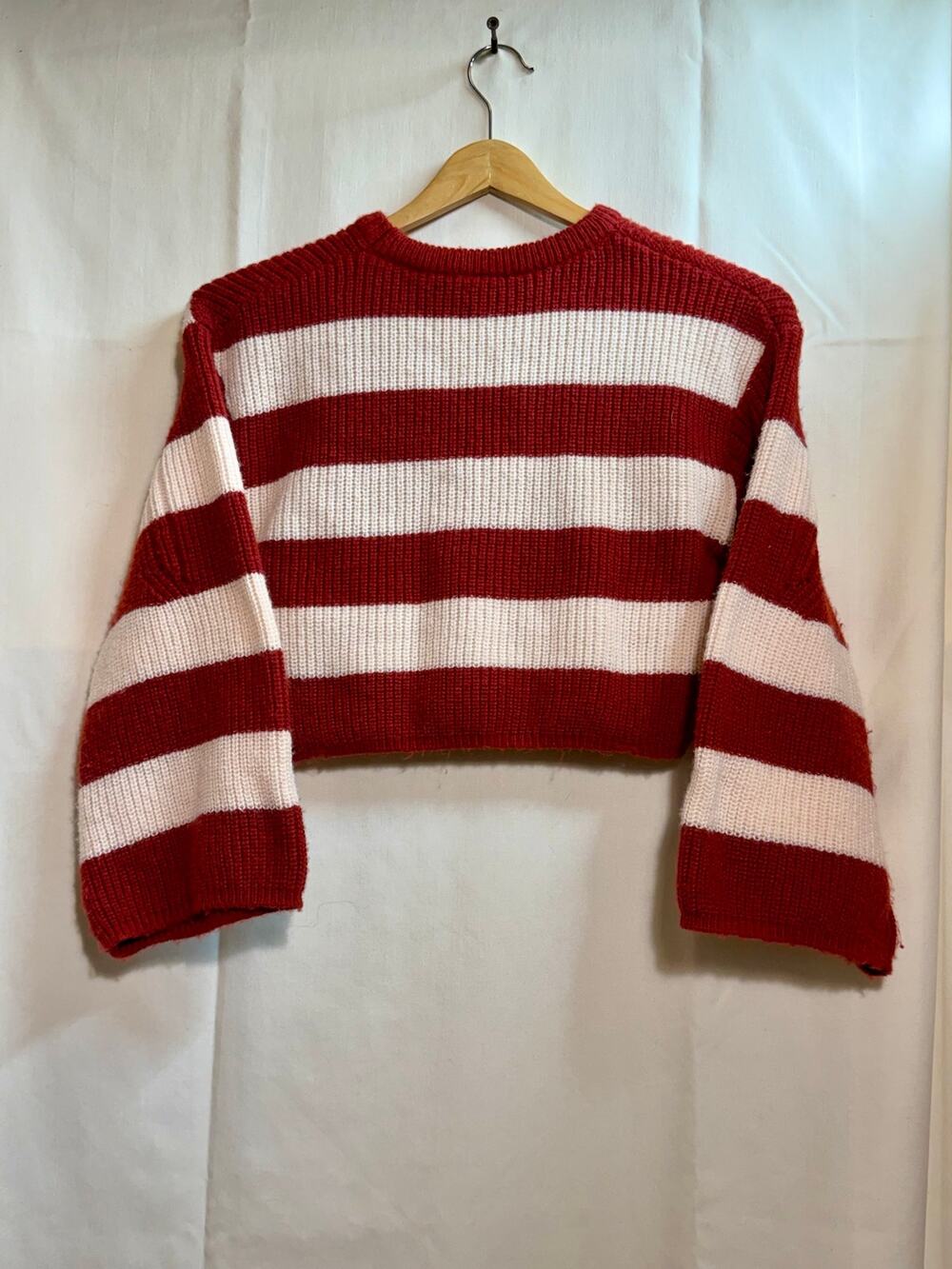SHEIN Red & White Cropped Striped Sweater Kids Size 9Y.